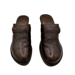 Born Brown Leather Heeled Clogs Buckle Accent Size 10 / 42 Casual Comfy Shoes